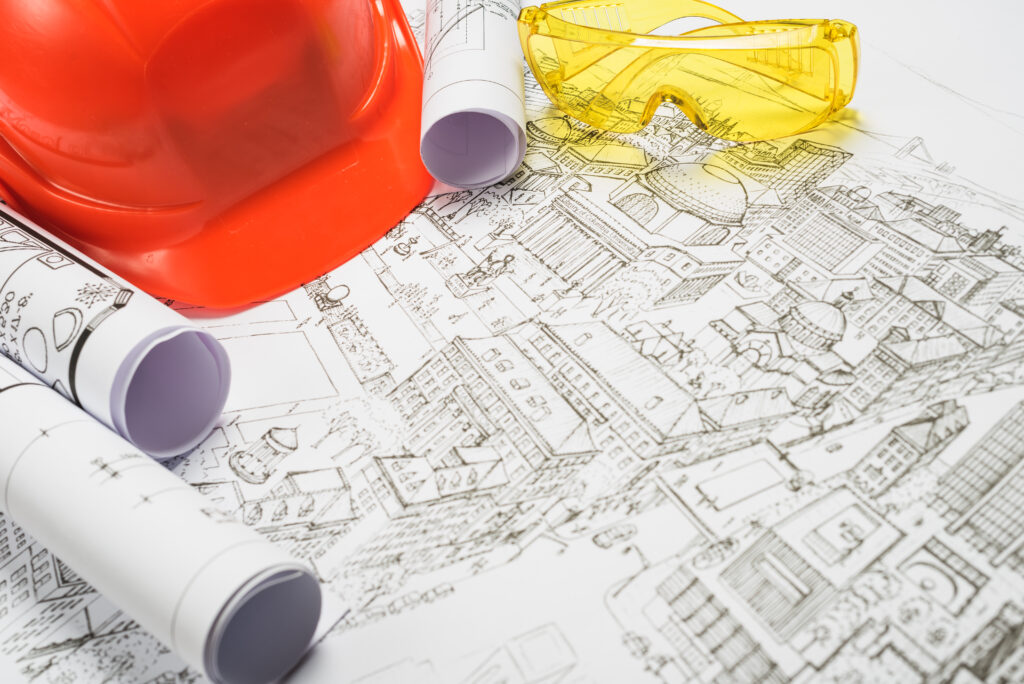 bureau-avec-casque-et-plans